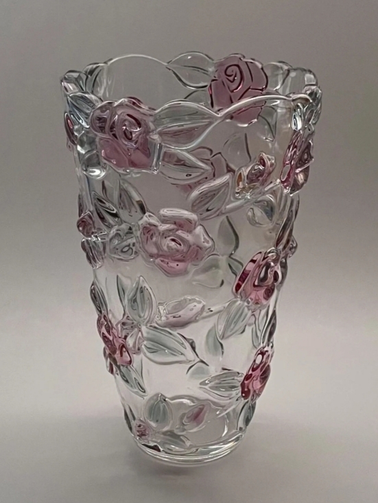 Mikasa Other - Vintage Mikasa Bella Rose Pink Glass Flower Vase 3D Raised Floral Design